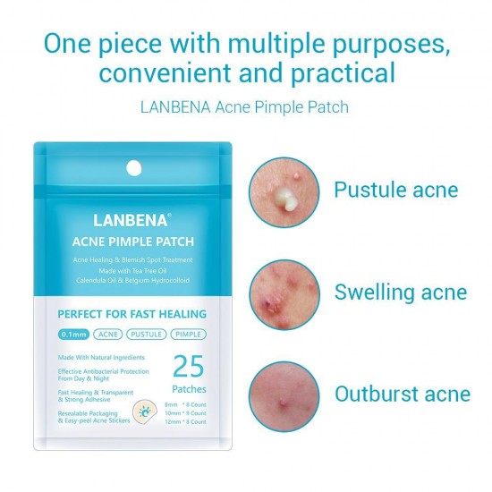 Parche de acné Lanbena 25pcs tratamiento de acné parche de espinilla uso diario pegatinas invisibles Cuidado de la piel-952732863-Lanbena-Belleza y salud. Todo para salones de belleza