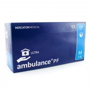 Рукавички щільні, латексні, довгі Ambulance PF ultra, M, 50 шт, 25пар, Mercator Medical, сині