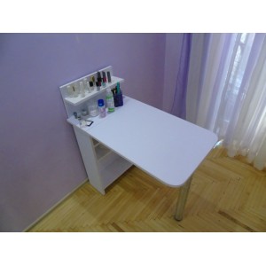 Tafel voor manicure, opklapbaar, met planken, wit mat