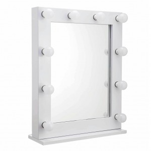 Spiegel mit Rahmen, weiß. Ankleidespiegel mit Beleuchtung