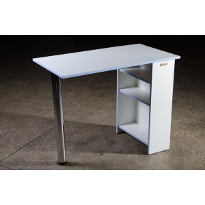  Mesa para manicura, plegable, blanca con borde azul.