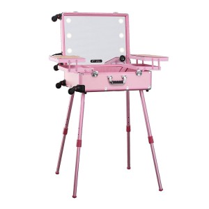 Beauty case, mobile mobile studio for make-up, powerful LED backlight, large mirror, many shelves, for cosmetics, portable case studio