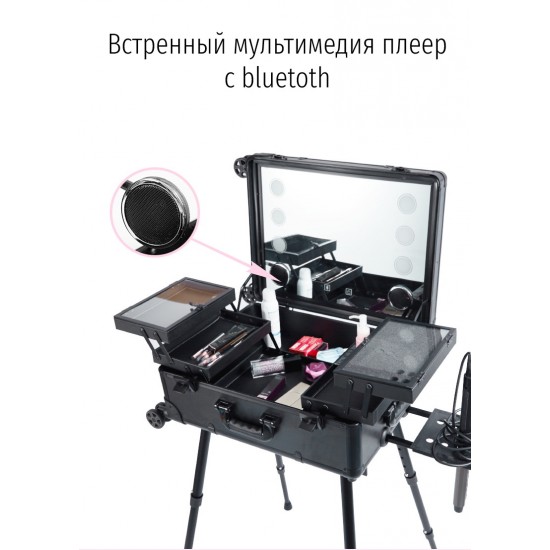 Светодиодная профессиональная мобильная студия для красоты с led подсветкой, bluetoth, органайзер для макияжа, для инструментов, 6134, Мобильные студии,  Красота и здоровье. Все для салонов красоты,Кейсы и чемоданы ,  купить в Украине
