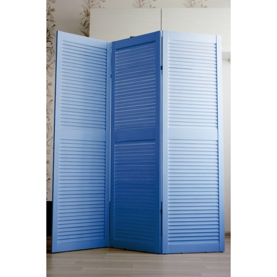 Sichtschutz aus Holz, geschlitzt, blau für einen Markenshop, 3-teilig-3824-Поставщик-Meubilair