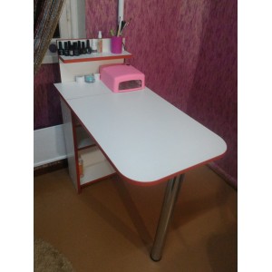 Manicure table with shelf, white with red edge