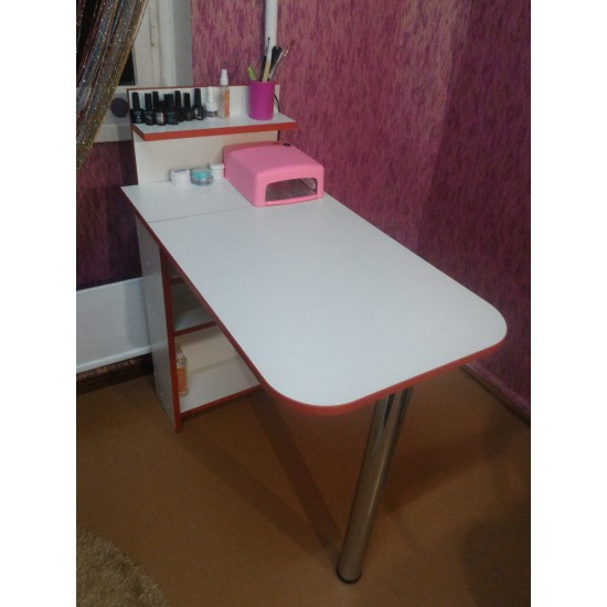 Mesa de manicure com prateleira, branca com borda vermelha-3832-Поставщик-Beleza e saúde. Tudo para salões de beleza