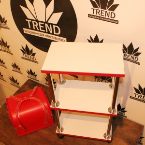 Trolley for beauty master, white shelf with red edge