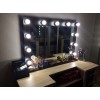 Spiegel in wengékleur, met gloeilampen en een plank-6149-Trend-Spiegel