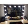 Spiegel in wengékleur, met gloeilampen en een plank-6149-Trend-Spiegel