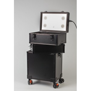 Illuminated make-up suitcase. Valise of the beauty master