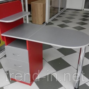  Table de manucure avec tiroirs et étagères gris-rouge