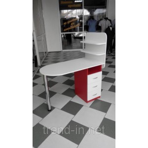 Manicure table with drawers and shelves white-red