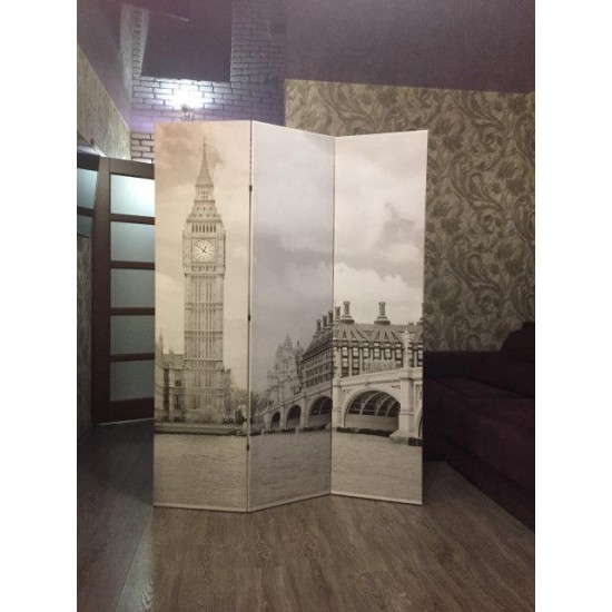 Elegante pantalla en blanco y negro con impresión fotográfica de 3 secciones-6616-Китай-Muebles