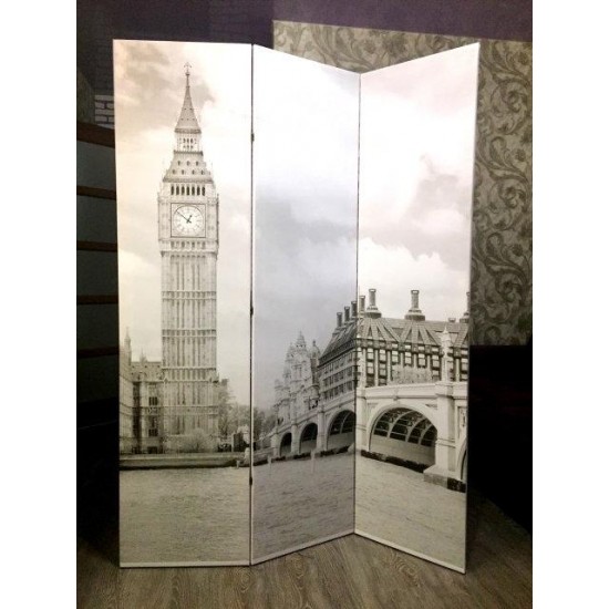 Elegante pantalla en blanco y negro con impresión fotográfica de 3 secciones-6616-Китай-Muebles