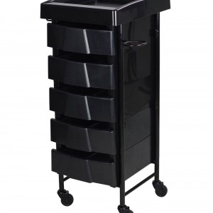  Black barber trolley with shelves and holders