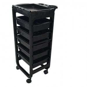 Black barber trolley with shelves