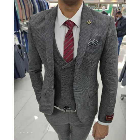 Men's classic three-piece suit light gray textured fabric with the addition of elastane size 54, 1380405314, Мужские костюмы,  Clothes and accessories,Мужские костюмы ,  buy with worldwide shipping