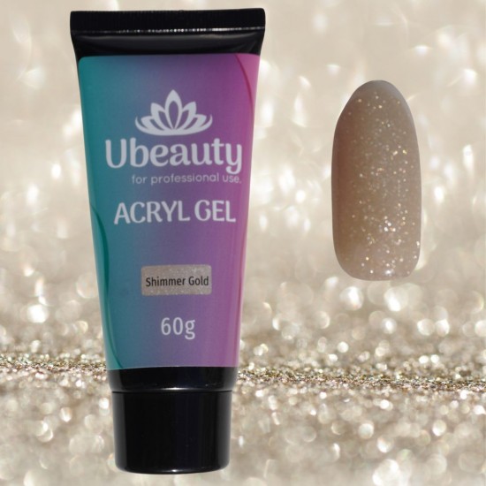 Ubeauty Polygel with Shimmer Gold 60 ml, Camouflage Acrylic Gel with Sequins Skirt, sparkling, gold-952732992-ubeauty-Everything for manicure