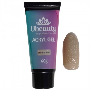 Ubeauty polygel Shimmer Gold 60 ml, acrylique camouflage à paillettes, mousseux, or