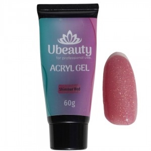 Ubeauty poly gel Shimmer Red 60 ml, acrylique camouflage à paillettes, mousseux, rouge