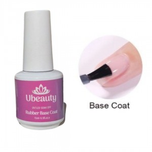 Base de goma sin capa adhesiva Ubeauty Base Coat Soak Off 15 ml, capa base, alineación de uñas, conexión fuerte