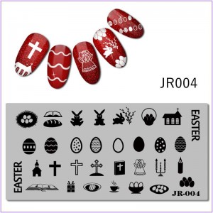 JR-004 Placa de impresión de arte de uñas Cruz Taza de Pascua Regalo Biblia Vela Huevos Ángel Huevos de Pascua