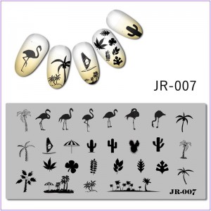  JR-007 Nail Printing Plate Flamingo Cactus Summer Palmier Voile Parapluie Feuilles