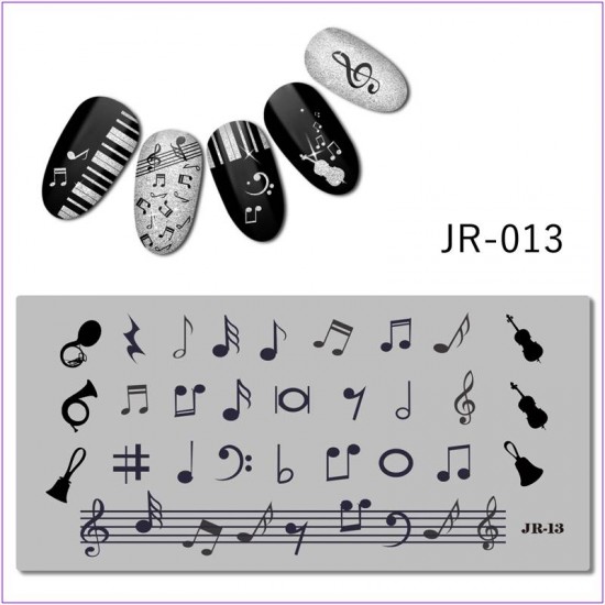 JR-013 Nail Printing Plate Sheet Music Instruments de musique Clé de sol Guitare Violon Trompette-3142-uprettego-estampillage