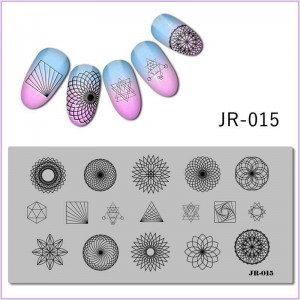 Пластина для друку на нігтях JR-015, геометрія, візерунки, абстракція, символ.