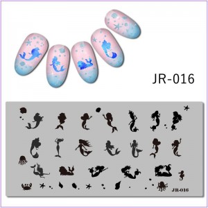 Пластина для друку на нігтях JR-016, русалка, черепашка, море, морський коник, краб, восьминіг