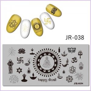 JR-038 Nail Printing Plate Yoga Hand Drop Yogi Candle Elephant Water Lily