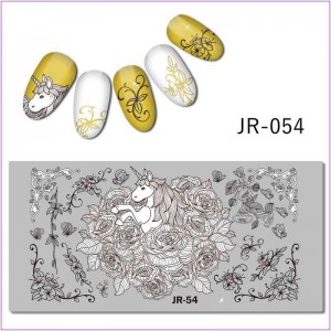  JR-054 Nail Printing Plate Unicorn Butterfly Flowers Roses Monograms Swirls