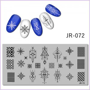  JR-072 Nail Printing Plate Broderie Triangles Squares Ornement Pattern Arrow Dot