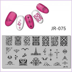 JR-075 Nageldruckplatte, Monogramme, Strudel, Originalmuster, Ornament