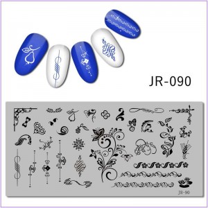 JR-090 Placa de impresión de uñas Monograma Patrón de pera Mariposa Lirio de agua Serpiente Flores