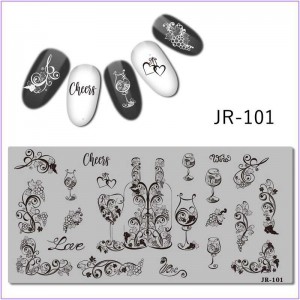 JR-101 Ongles Plaque D'impression Amour Mariage Champagne Verre À Vin Coeur Raisin Monogramme Dentelle