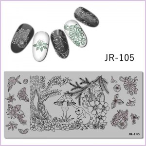 JR-105 Nail Stamping Plate Forest Mushroom Christmas Tree Oak Flowers Grass