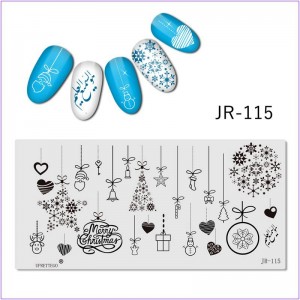 JR-115 Nail Printing Plate Snowflakes Bell Candle Heart Deer New Year Santa Claus Christmas Tree Toys Gift Snowman