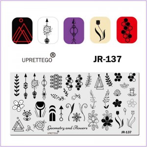 JR-137 Nail Printing Plate Triangle Hexagon Flowers Arrow Tulip