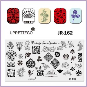 JR-162 Nageldruckplatte, Nageldruck, Monogramme. Locken, zarte Blumen