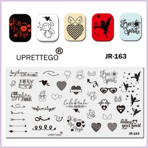 JR-163 Nail Printing Plate Love Angels Arrow Bird Cloud Cardiogram Glasses Heart