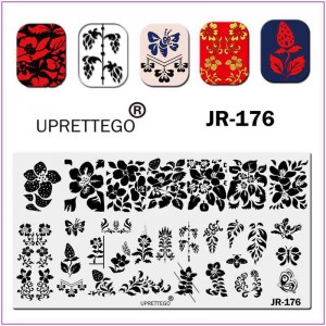 JR-176 Nail Art Drukplaat Groente Monogram Fly Aardbei Vlinder Bloemen Bladeren