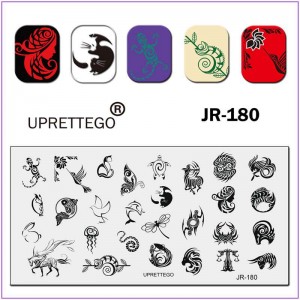 JR-180 Nail Printing Plate Animal Monogram Bird Triton Turtle Chomeleon Butterfly Dragonfly Snake