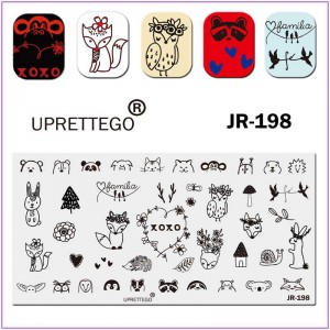 JR-198 Placa de estampado de uñas Animales Flores Pájaros Árboles Bozales