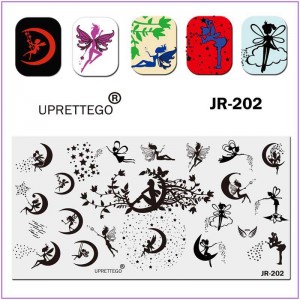 JR-202 Nail Printing Plate Fairy Wings Fairy in the Moon Swing Girl Starry Sky