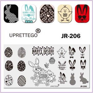 JR-206 Nagelstempelplatte Osterkorb Hase Ornament Eier Hase Huhn Stempelplatte