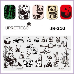 JR-210 Placa para estampado de uñas Panda Bamboo Love Pandas