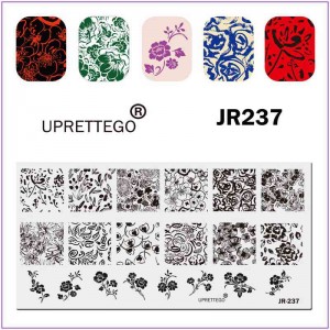 Пластина для печати на ногтях JR-237, стемпинг на ногтях, растительные орнаменты, вензеля, узоры, цветы, листья, орхидея