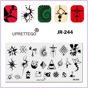 JR-244 Nail Stamping Platte Geometrie Kreise Dreiecke Quadrate abstrakt