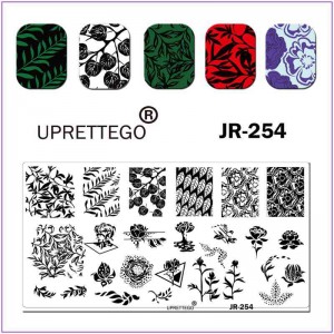 JR-254 Placa de estampado de uñas Adornos de plantas Flores Hojas Líneas Puntos Triángulo